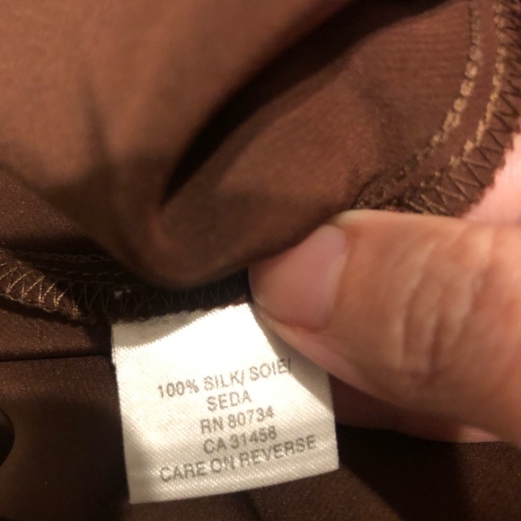 BCBGMAXAZRIA Brown 100% Silk High Low hem Halter Dress Size: 10 petite - Picture 7 of 9